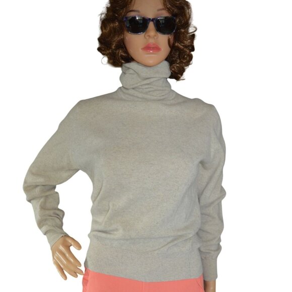 Vintage 90s Evan Picone Beige Lambswool Angora Turtle Neck Sweater Size Large - Picture 1 of 11